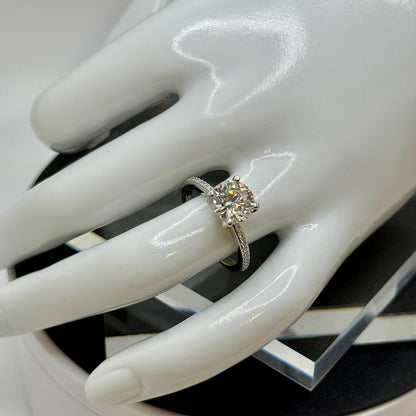 2.90 Ct Round Natural Diamond Engagement Ring – Four-Prong Pavé Setting