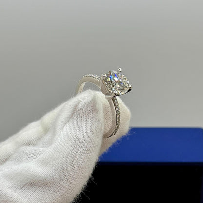 2.90 Ct Round Natural Diamond Engagement Ring – Four-Prong Pavé Setting