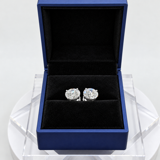 6 Ct TW Oval Natural Diamond Stud Earrings – Three-Prong Martini Setting