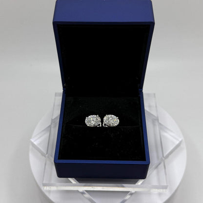 6 Ct TW Oval Natural Diamond Stud Earrings – Three-Prong Martini Setting