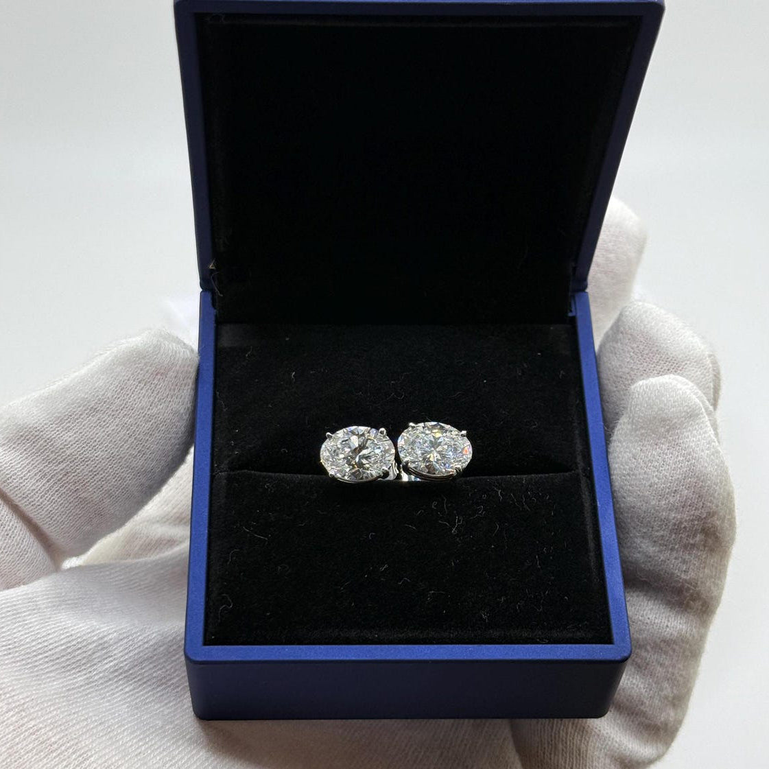6 Ct TW Oval Natural Diamond Stud Earrings – Three-Prong Martini Setting