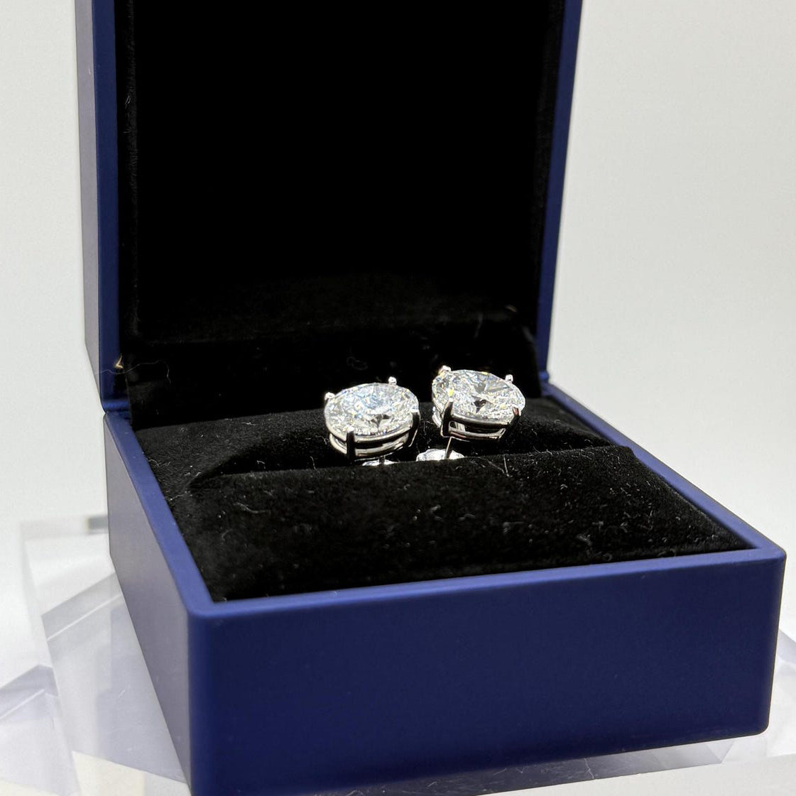 6 Ct TW Oval Natural Diamond Stud Earrings – Three-Prong Martini Setting