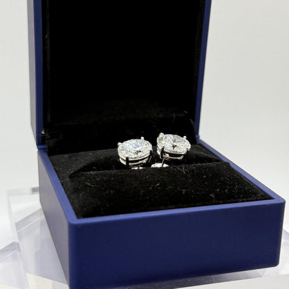 6 Ct TW Oval Natural Diamond Stud Earrings – Three-Prong Martini Setting