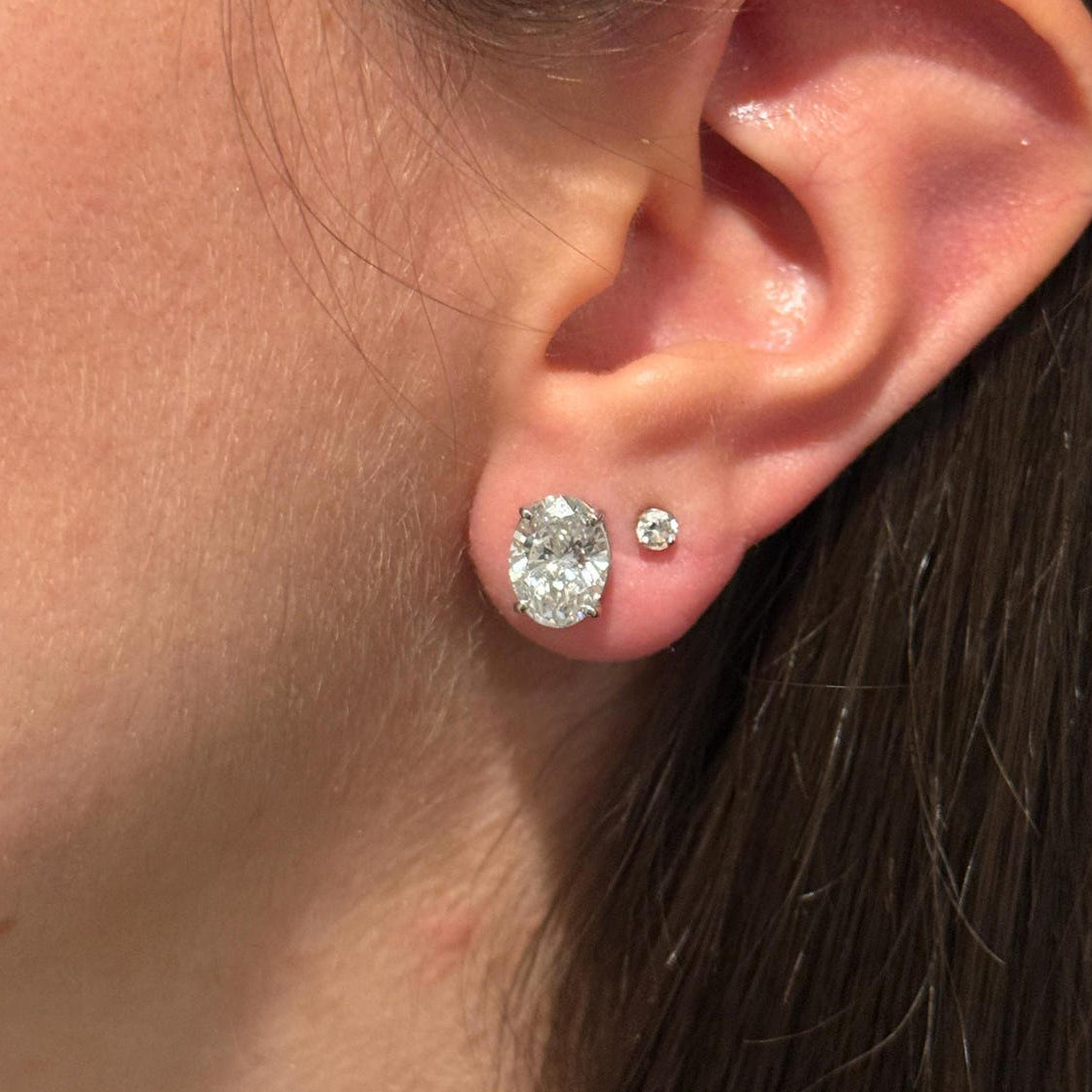 6 Ct TW Oval Natural Diamond Stud Earrings – Three-Prong Martini Setting