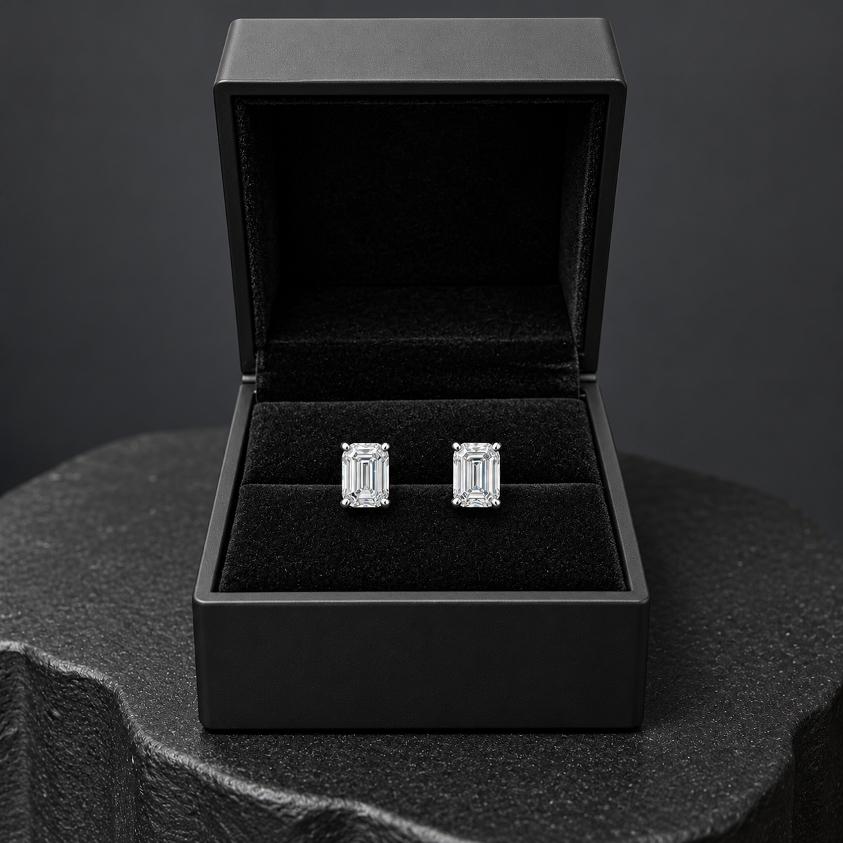 4 Ct TW Emerald Cut Natural Diamond Stud Earrings – Four-Prong Basket Setting