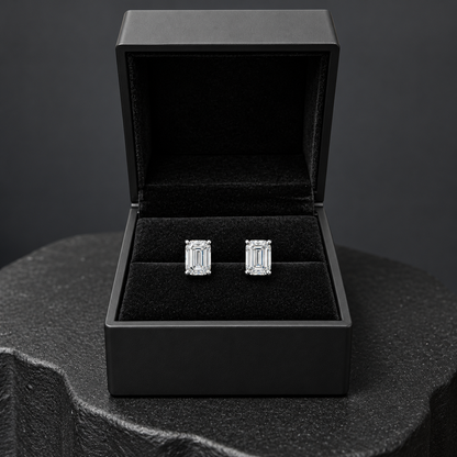 4 Ct TW Emerald Cut Natural Diamond Stud Earrings – Four-Prong Basket Setting