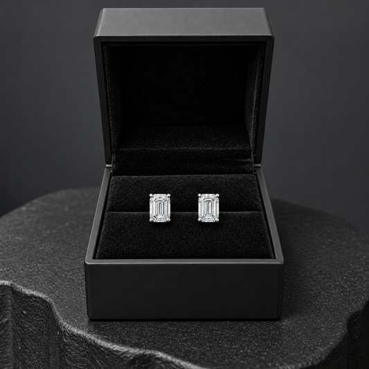 4 Ct TW Emerald Cut Natural Diamond Stud Earrings – Four-Prong Basket Setting