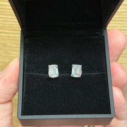 4 Ct TW Emerald Cut Natural Diamond Stud Earrings – Four-Prong Basket Setting