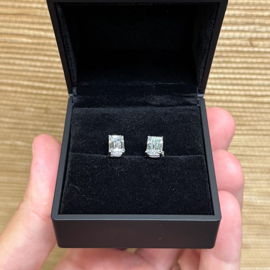 4 Ct TW Emerald Cut Natural Diamond Stud Earrings – Four-Prong Basket Setting