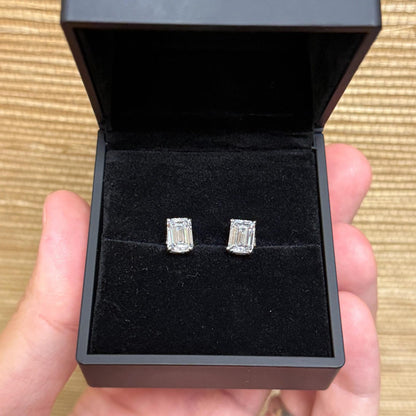 4 Ct TW Emerald Cut Natural Diamond Stud Earrings – Four-Prong Basket Setting