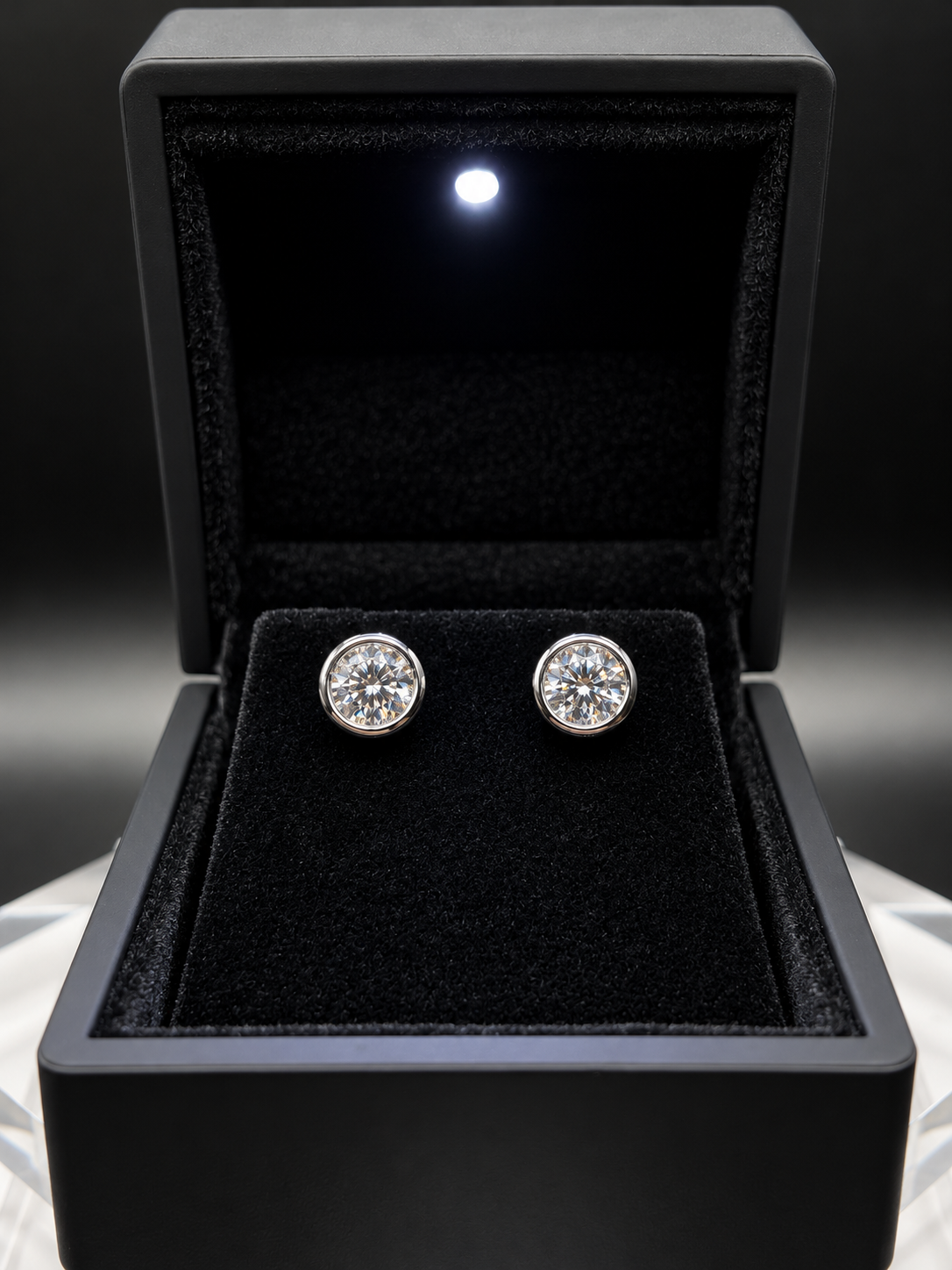 2 Ct TW Round Natural Diamond Stud Earrings – Full Bezel Setting
