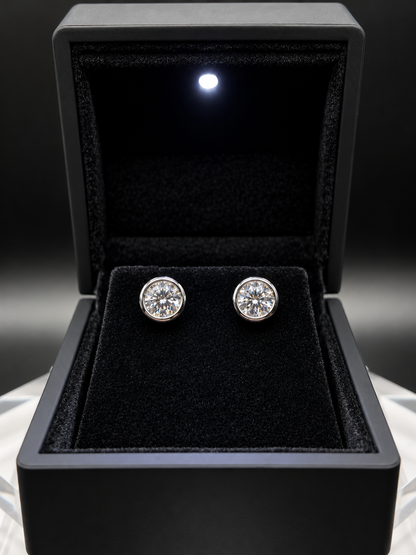 2 Ct TW Round Natural Diamond Stud Earrings – Full Bezel Setting