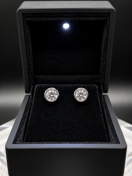 2 Ct TW Round Natural Diamond Stud Earrings – Full Bezel Setting