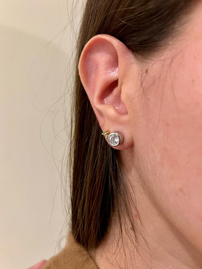 2 Ct TW Round Natural Diamond Stud Earrings – Full Bezel Setting
