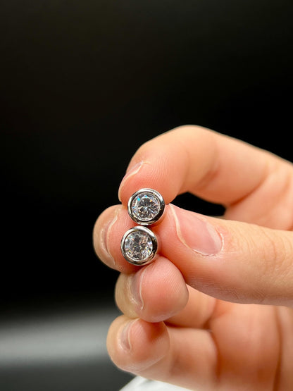 2 Ct TW Round Natural Diamond Stud Earrings – Full Bezel Setting