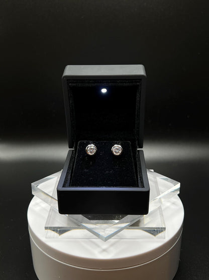 2 Ct TW Round Natural Diamond Stud Earrings – Full Bezel Setting