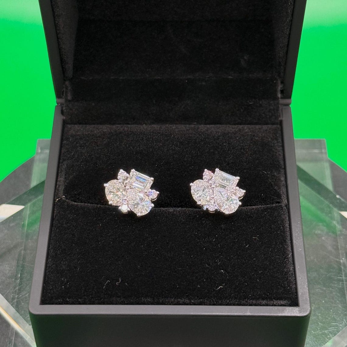 3 CTW Mixed Shape Natural Diamond Stud Earrings – Prong Cluster Setting