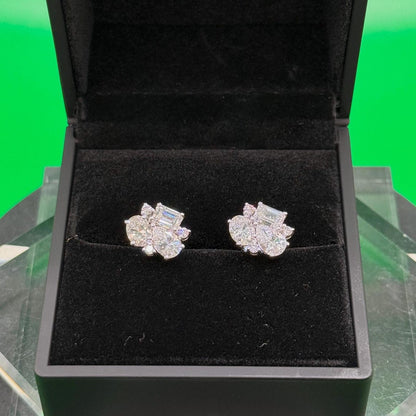 3 CTW Mixed Shape Natural Diamond Stud Earrings – Prong Cluster Setting
