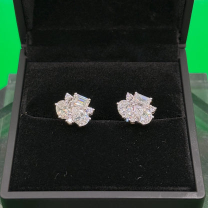 3 CTW Mixed Shape Natural Diamond Stud Earrings – Prong Cluster Setting