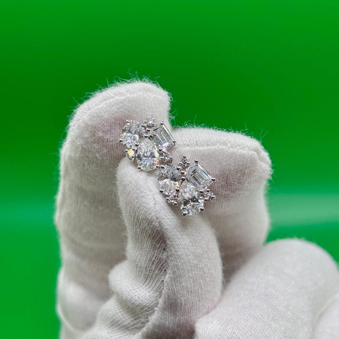 3 CTW Mixed Shape Natural Diamond Stud Earrings – Prong Cluster Setting