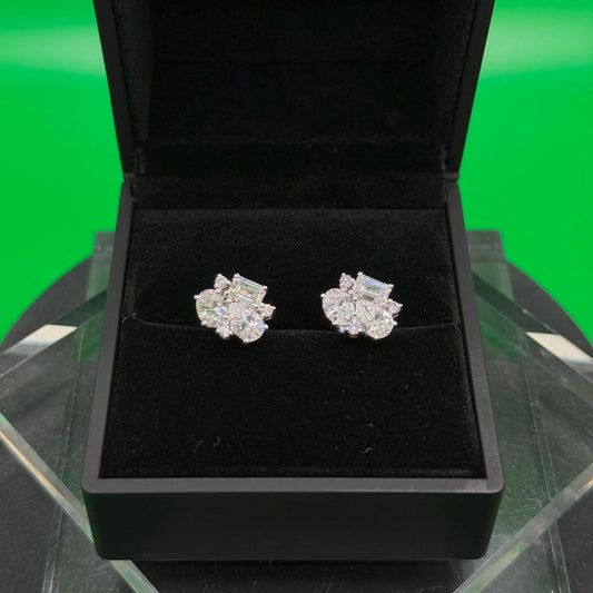 3 CTW Mixed Shape Natural Diamond Stud Earrings – Prong Cluster Setting