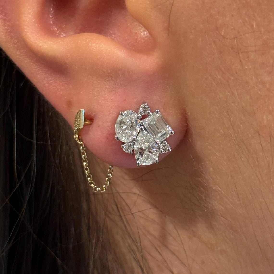 3 CTW Mixed Shape Natural Diamond Stud Earrings – Prong Cluster Setting