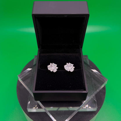 3 CTW Mixed Shape Natural Diamond Stud Earrings – Prong Cluster Setting
