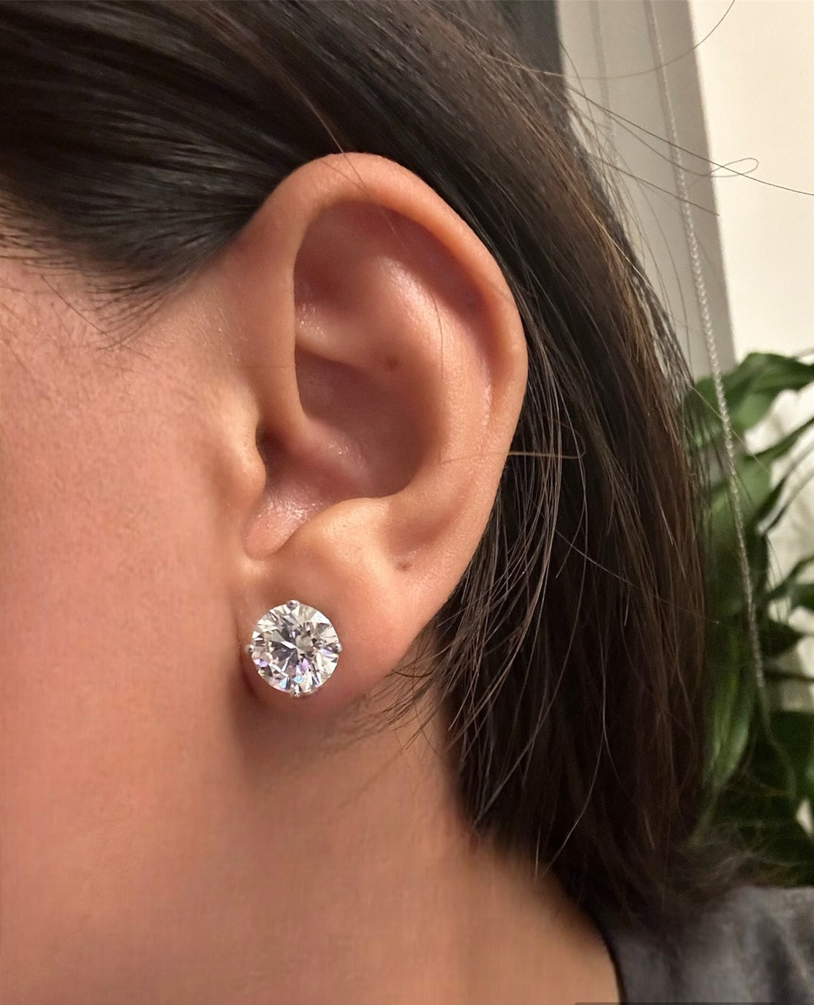 6 Ct TW Round Natural Diamond Stud Earrings — Four-Prong Basket Setting