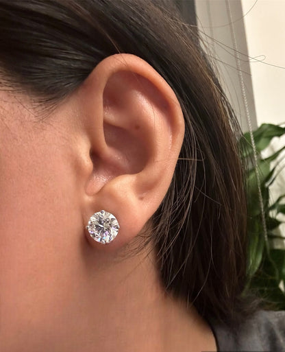 6 Ct TW Round Natural Diamond Stud Earrings — Four-Prong Basket Setting