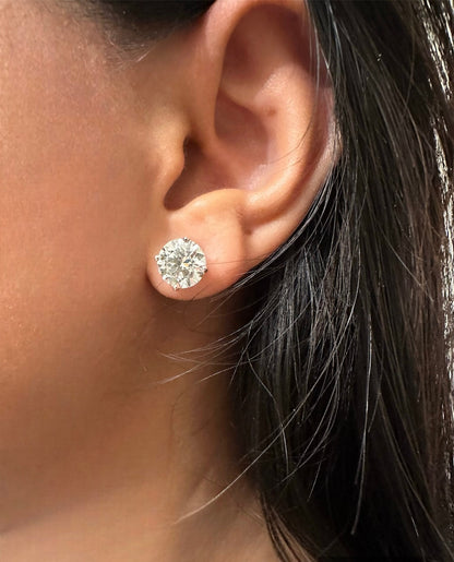 6 Ct TW Round Natural Diamond Stud Earrings — Four-Prong Basket Setting