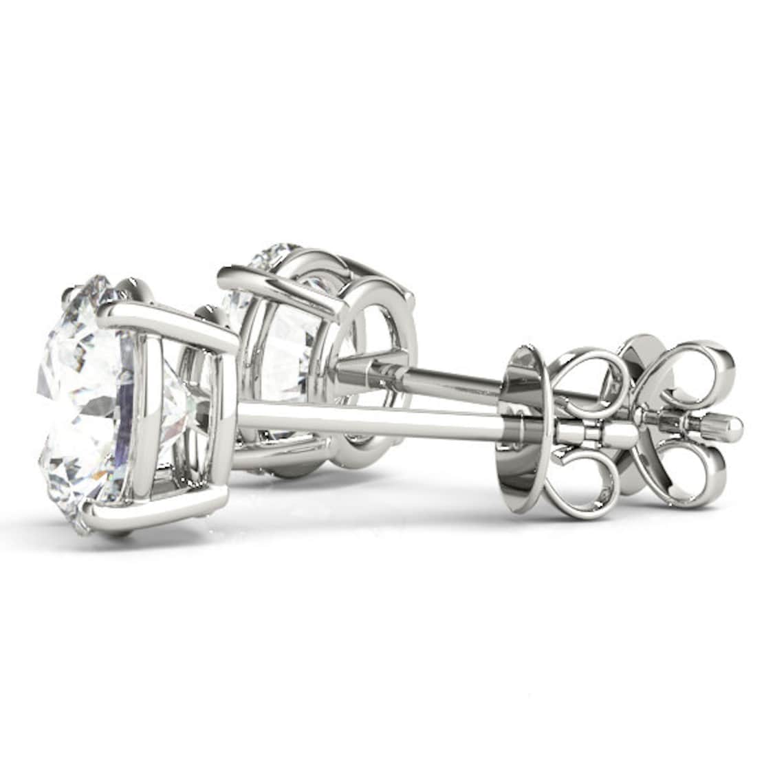 6 Ct TW Round Natural Diamond Stud Earrings — Four-Prong Basket Setting