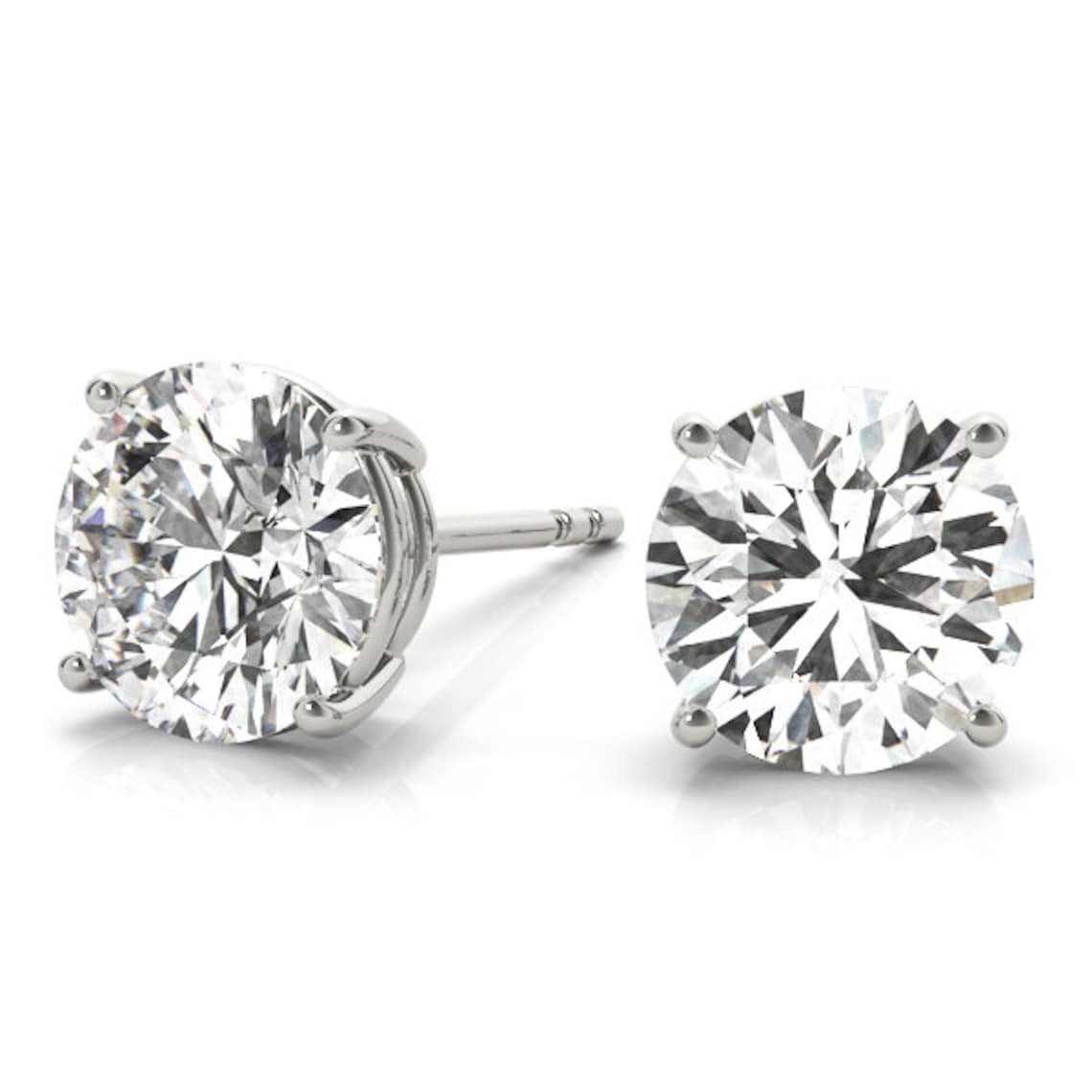6 Ct TW Round Natural Diamond Stud Earrings — Four-Prong Basket Setting