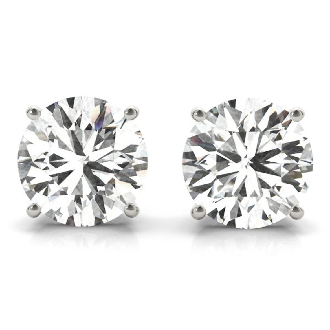 6 Ct TW Round Natural Diamond Stud Earrings — Four-Prong Basket Setting