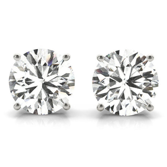 6 Ct TW Round Natural Diamond Stud Earrings — Four-Prong Basket Setting