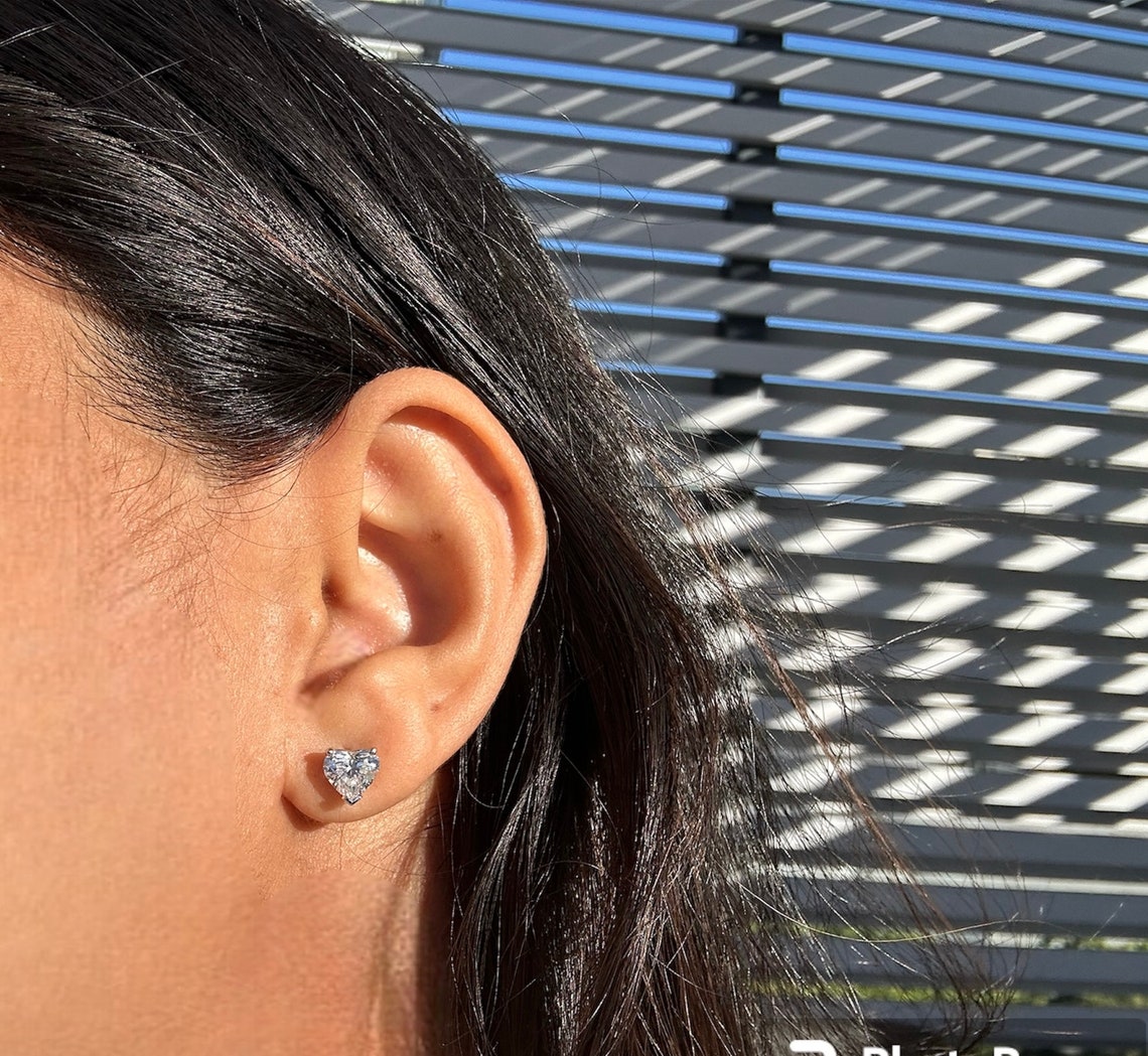4 Ct TW Heart-Shaped Natural Diamond Stud Earrings — Three-Prong Setting