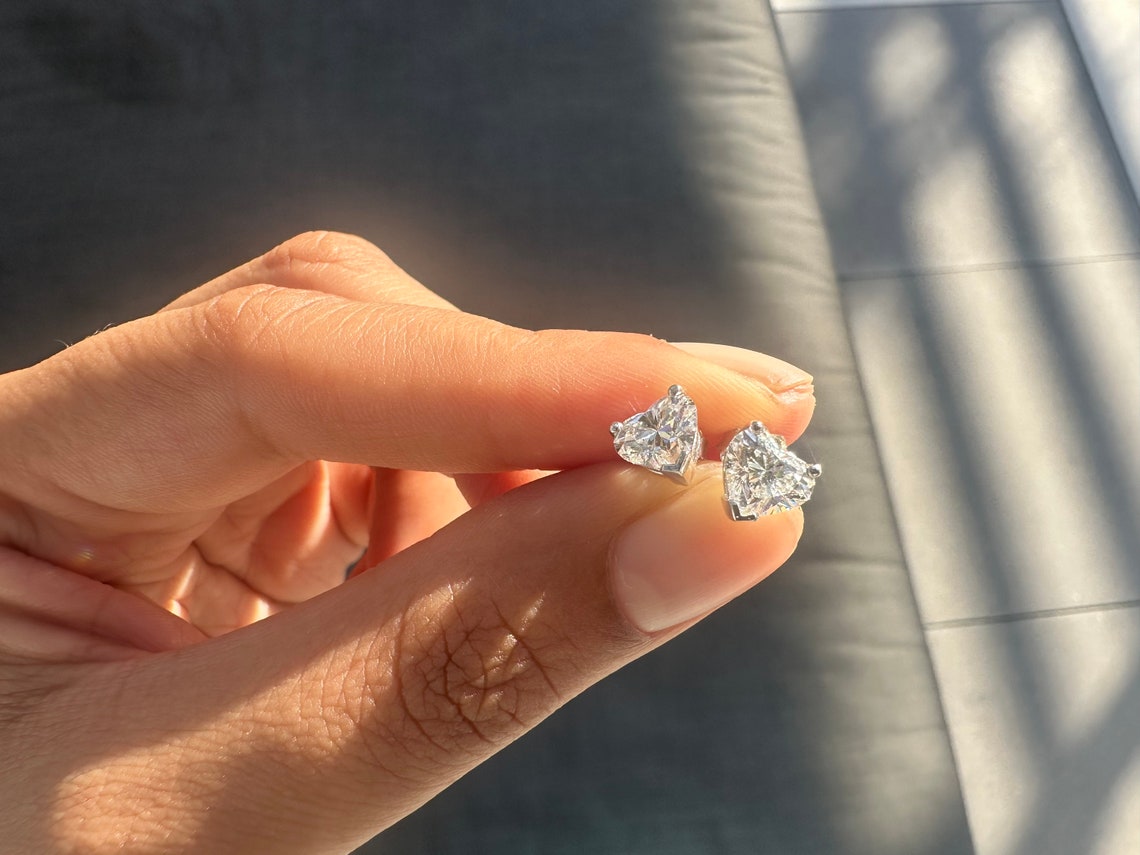 4 Ct TW Heart-Shaped Natural Diamond Stud Earrings — Three-Prong Setting