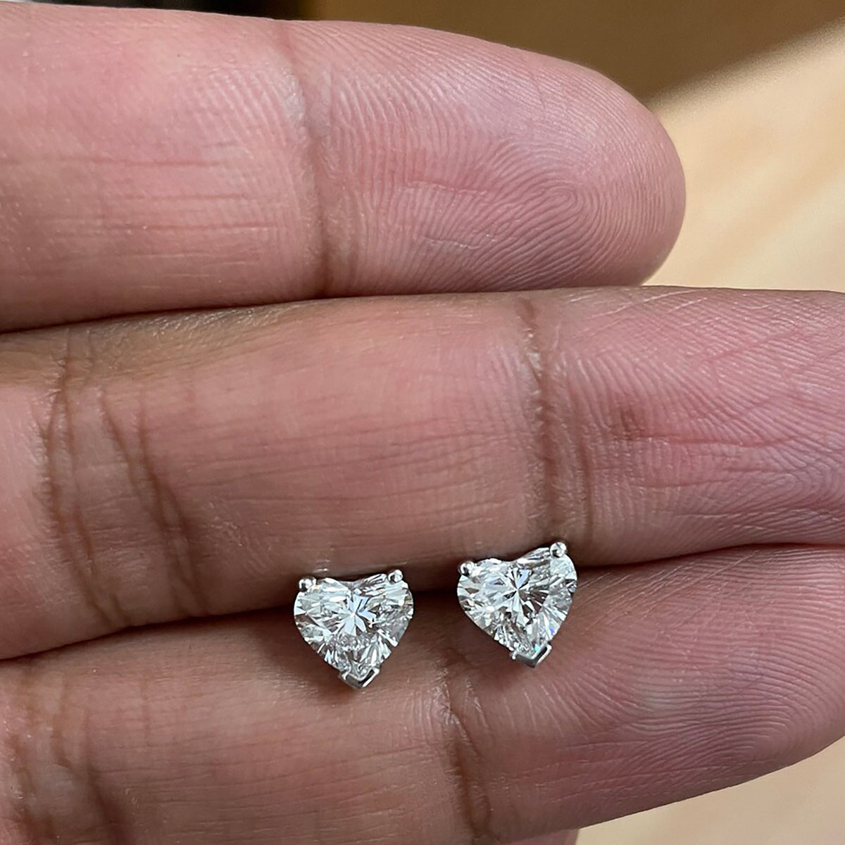 2 Ct TW Heart-Shaped Natural Diamond Stud Earrings — Three-Prong Setting