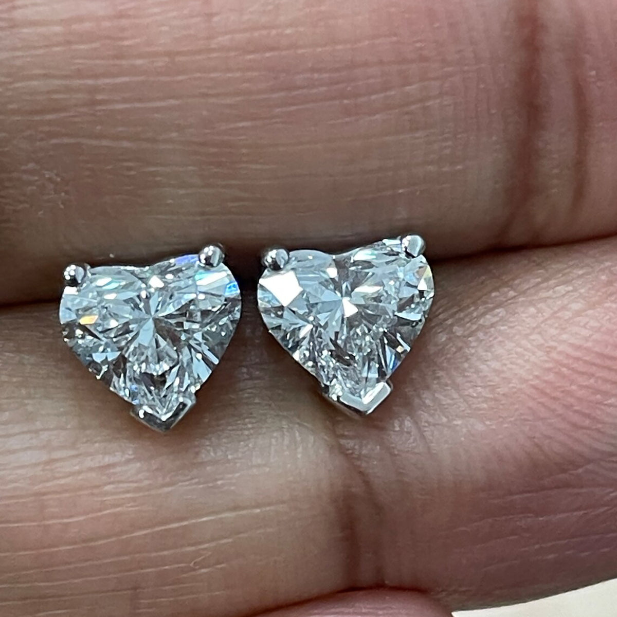 2 Ct TW Heart-Shaped Natural Diamond Stud Earrings — Three-Prong Setting