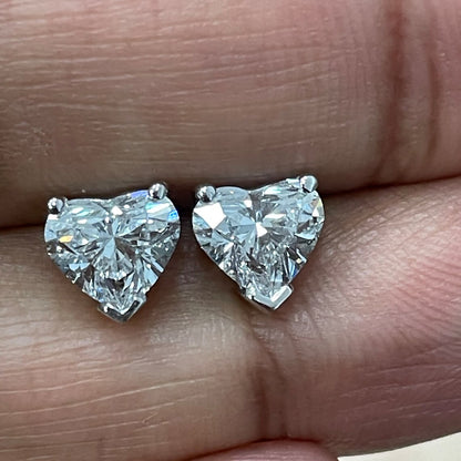 2 Ct TW Heart-Shaped Natural Diamond Stud Earrings — Three-Prong Setting