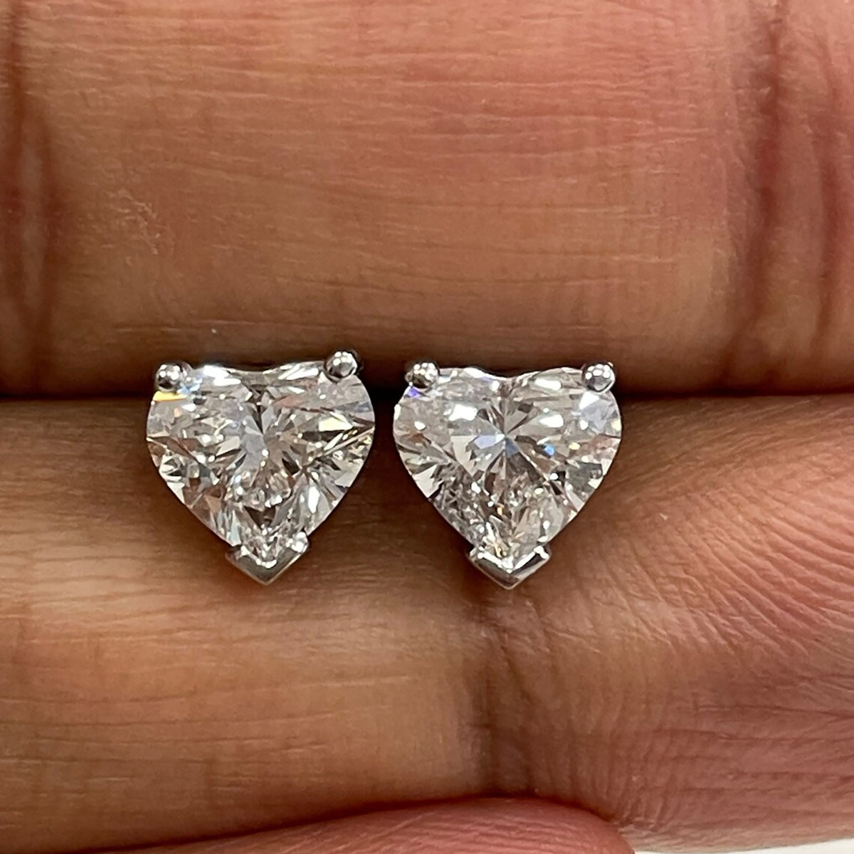 2 Ct TW Heart-Shaped Natural Diamond Stud Earrings — Three-Prong Setting