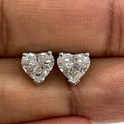 2 Ct TW Heart-Shaped Natural Diamond Stud Earrings — Three-Prong Setting