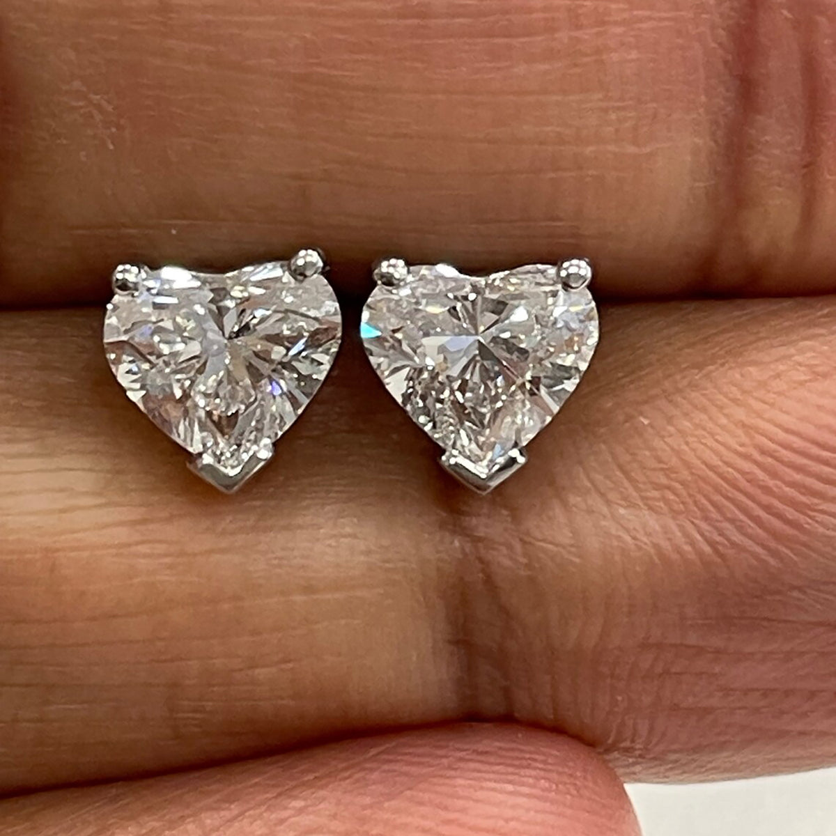2 Ct TW Heart-Shaped Natural Diamond Stud Earrings — Three-Prong Setting