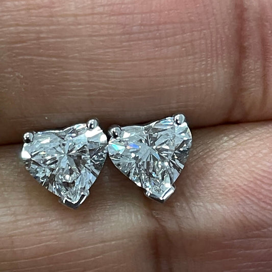 2 Ct TW Heart-Shaped Natural Diamond Stud Earrings — Three-Prong Setting