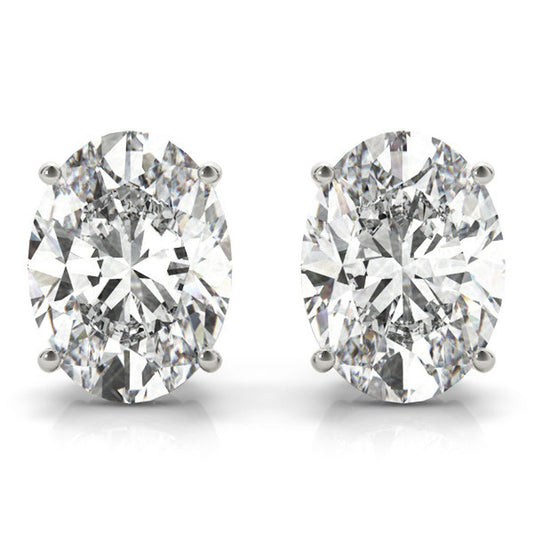 2 Ct TW Oval Natural Diamond Stud Earrings — Four-Prong Basket Setting
