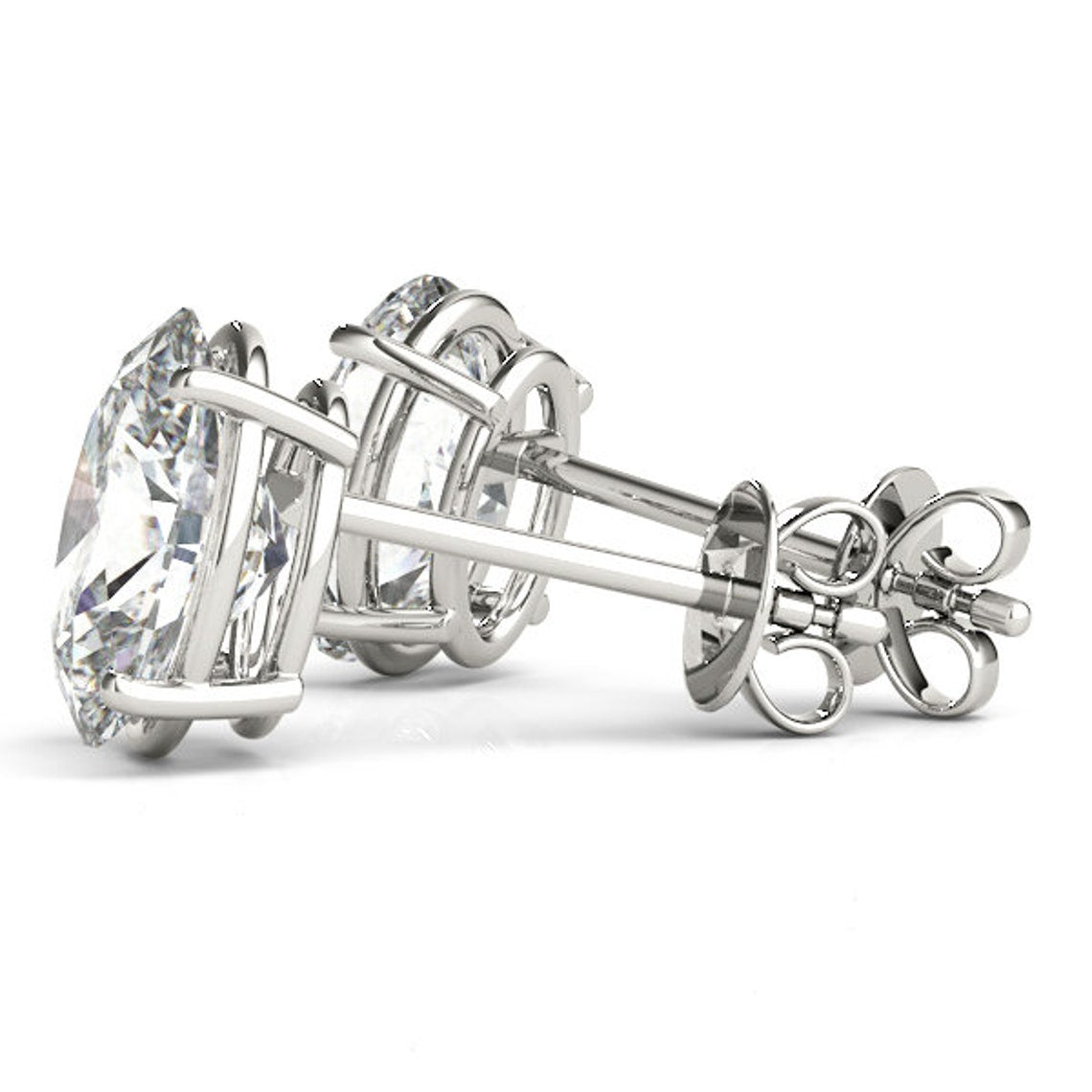 2 Ct TW Oval Natural Diamond Stud Earrings — Four-Prong Basket Setting