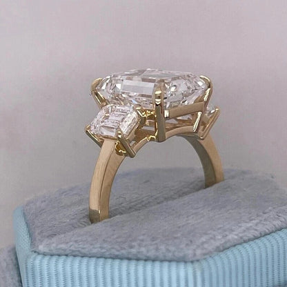 Emerald-Cut Natural Diamond Ring — Three-Stone Prong Setting