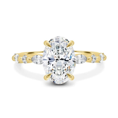 Oval-Cut Natural Diamond Ring — Four-Prong Setting with Leaf Accents