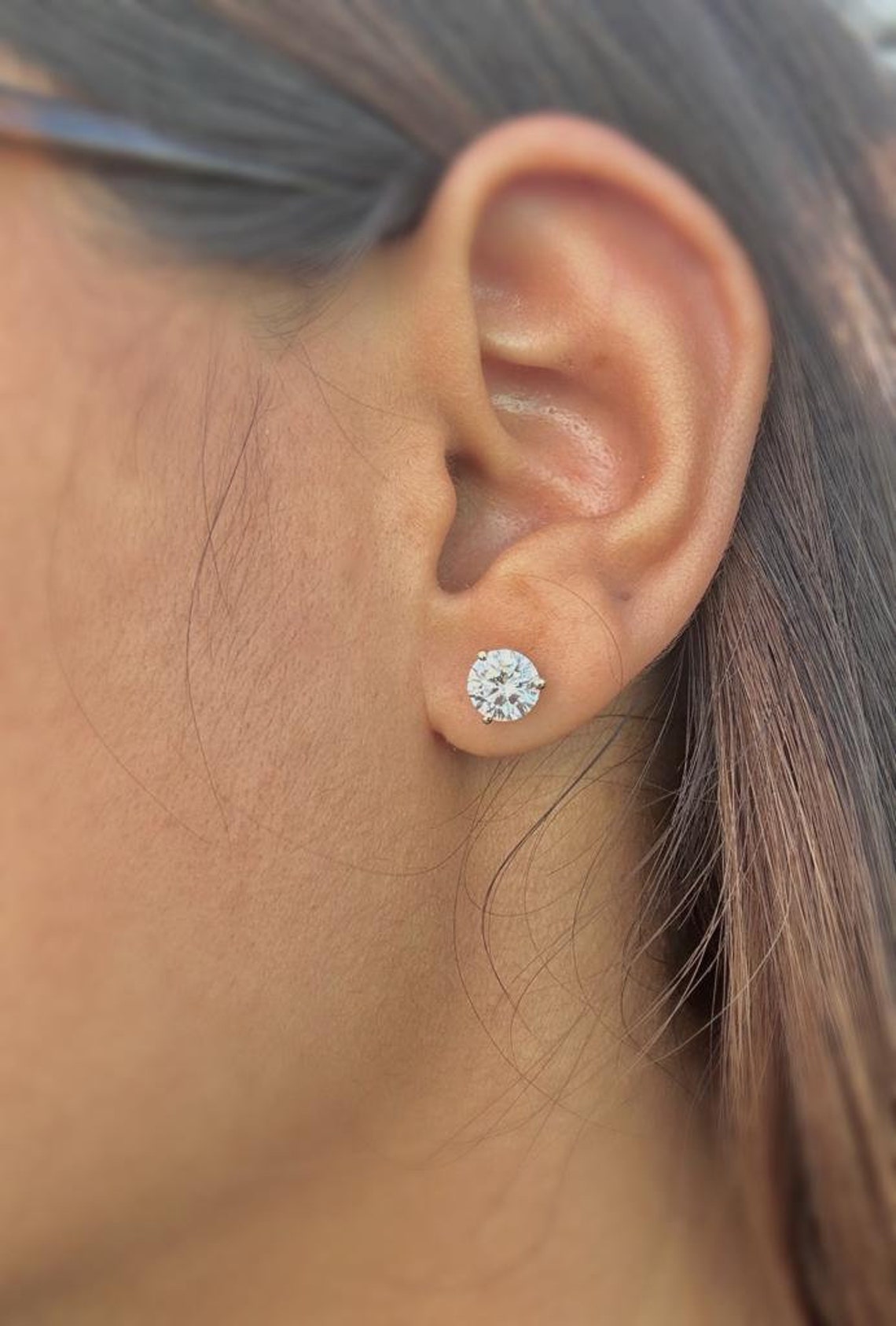 4 Ct TW Round Natural Diamond Stud Earrings — Three-Prong Setting