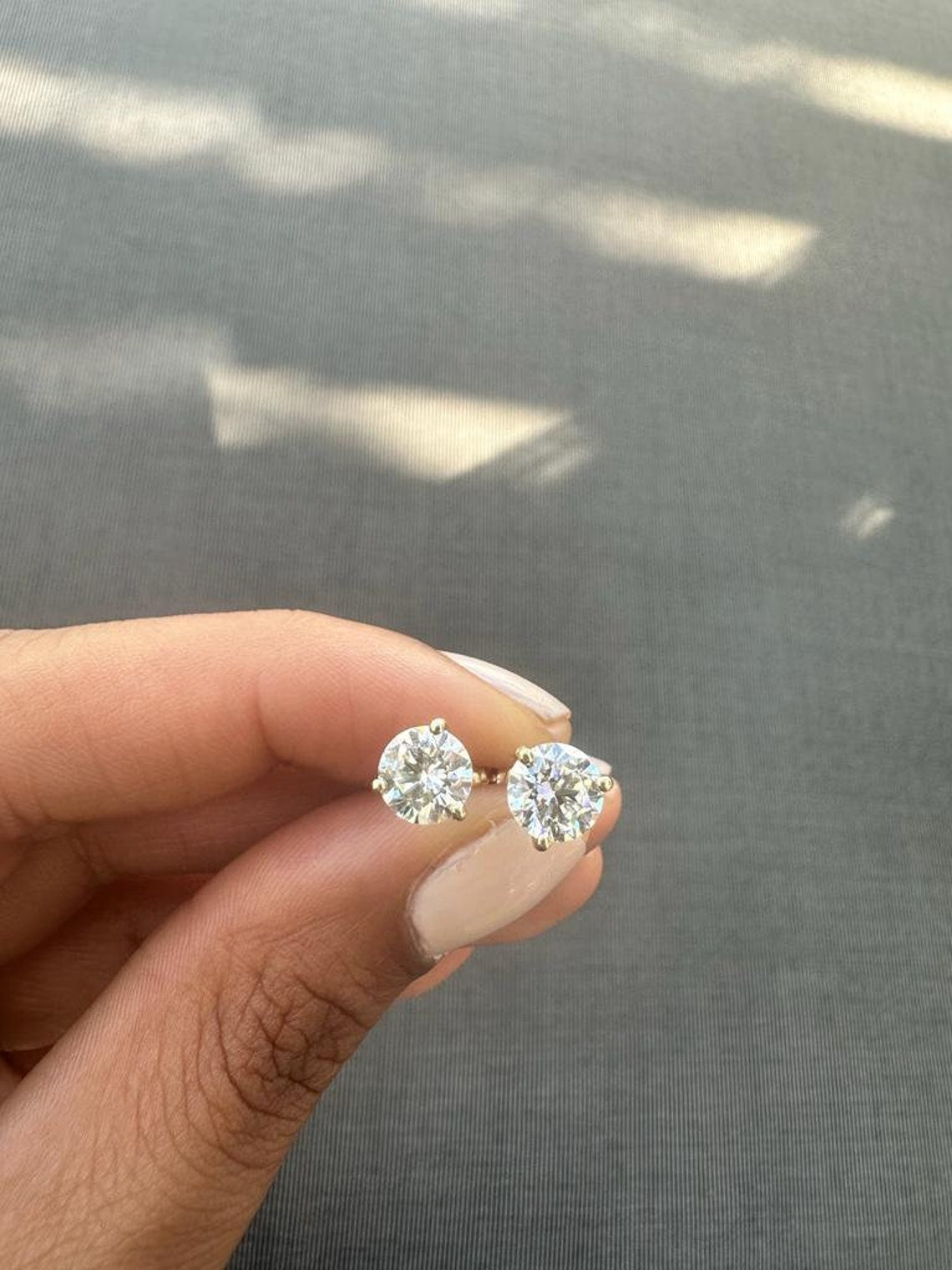 4 Ct TW Round Natural Diamond Stud Earrings — Three-Prong Setting