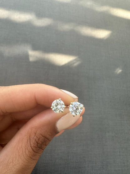 4 Ct TW Round Natural Diamond Stud Earrings — Three-Prong Setting